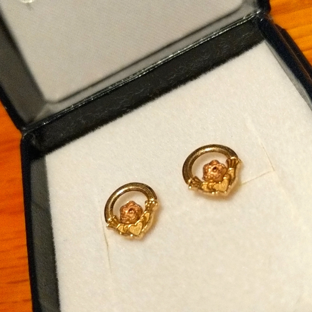 Irish Claddagh Two-Tone Stud Earrings